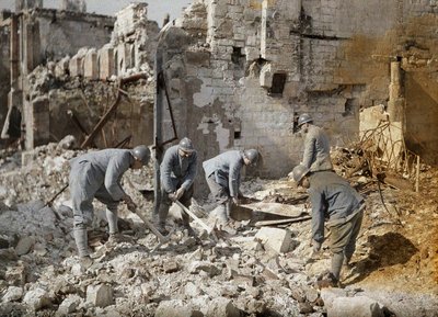Five French Soldiers Clearing the Rubble in the Ruins of Reims during World War I by Fernand Cuville